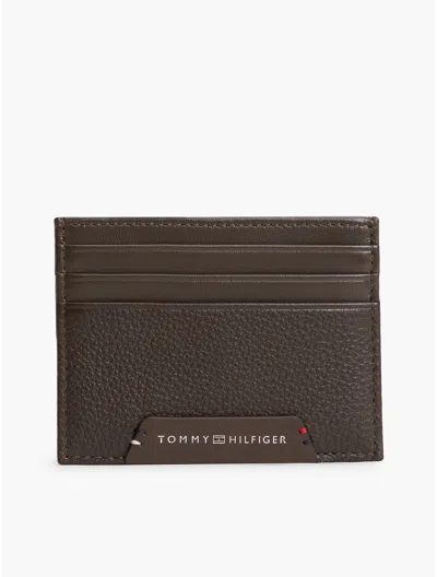 Tommy Hilfiger Pebbled Leather Card Holder In Brown
