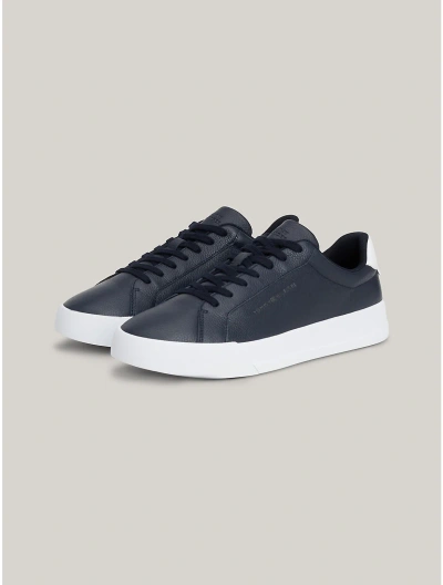 Tommy Hilfiger Pebbled Leather Cupsole Sneaker In Navy