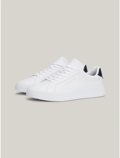 Tommy Hilfiger Pebbled Leather Cupsole Trainer In White