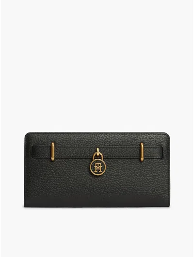 Tommy Hilfiger Pebbled Leather Long Bifold Wallet In Black
