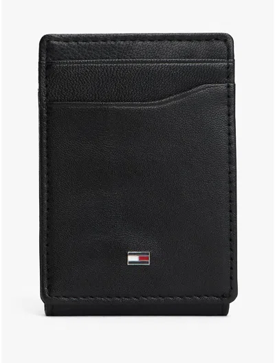 Tommy Hilfiger Pebbled Leather Magnetic Bifold Wallet In Black