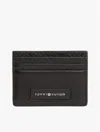 Tommy Hilfiger Pebbled Leather Monogram Card Holder In Black