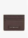 Tommy Hilfiger Pebbled Leather Monogram Card Holder In Coffee Bean