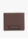 Tommy Hilfiger Pebbled Leather Monogram Card Wallet In Coffee Bean
