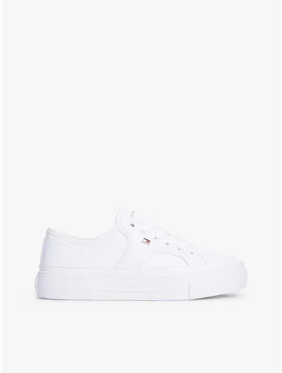 Tommy Hilfiger Pebbled Leather Platform Sneaker In White