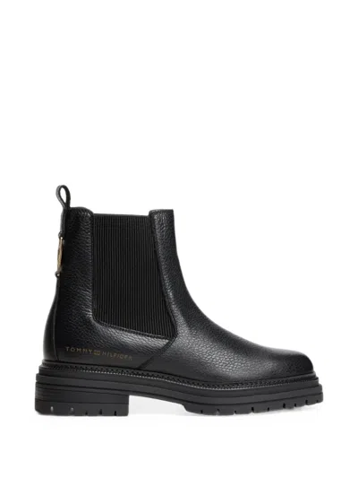 Tommy Hilfiger Pebbled-leather Chelsea Boots In Black