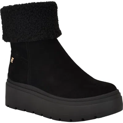 Tommy Hilfiger Peleiz Faux Shearling Cuff Platform Bootie In Black