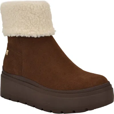 Tommy Hilfiger Peleiz Faux Shearling Cuff Platform Bootie In Brown