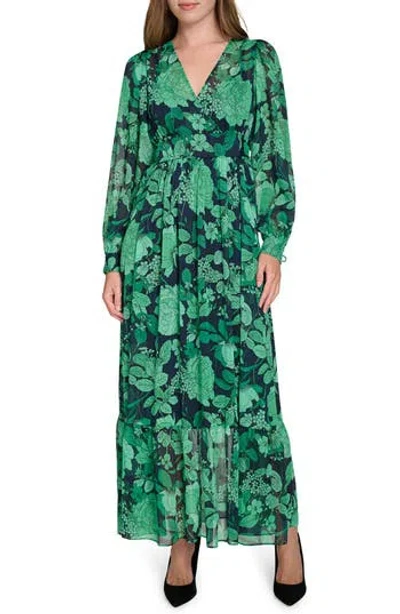 Tommy Hilfiger Peony Garden Chiffon Maxi Dress In Sky Captain/navy