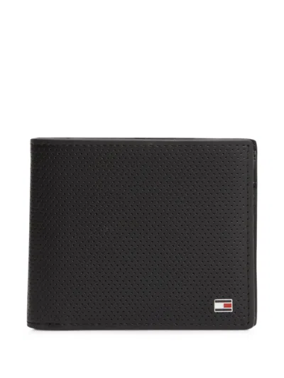 Tommy Hilfiger Perforated Logo-plaque Wallet In Black