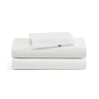 Tommy Hilfiger Performance Cooling Solid Navy Blue Twin Sheet Set In White