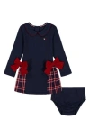 Tommy Hilfiger Peter Pan Collar Mixed Media Dress & Bloomers In Blue