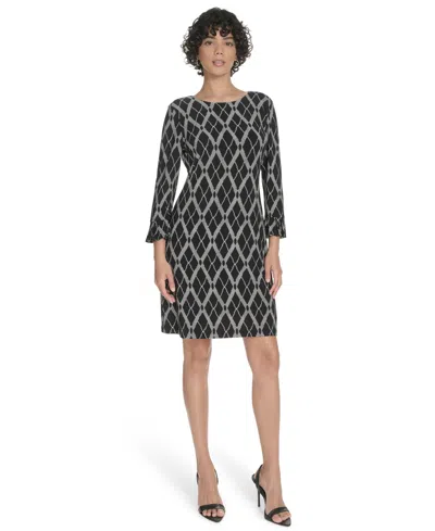 Tommy Hilfiger Petite 3/4-sleeve Crewneck Jersey Shift Dress In Black