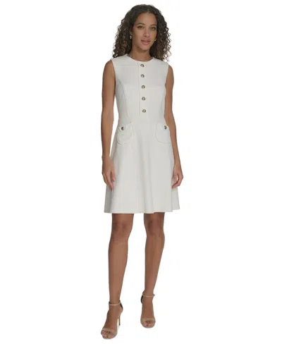 Tommy Hilfiger Petite Basket-weave Button-front Dress In Ivory