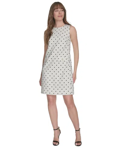 Tommy Hilfiger Petite Dot-print Pocket Shift Dress In Ivory,black