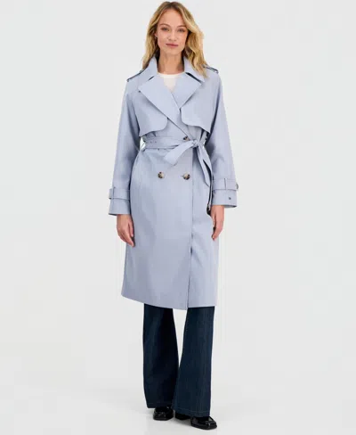 Tommy Hilfiger Petite Double-breasted Belted Trench Coat In Gray