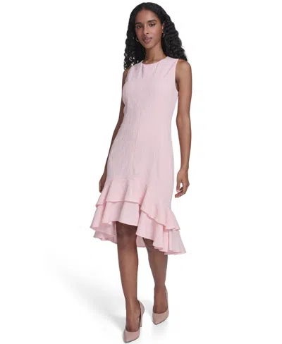 Tommy Hilfiger Petite Embossed Crewneck Midi Dress In Pink