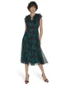 Tommy Hilfiger Petite Flutter Sleeve Midi Dress In Black