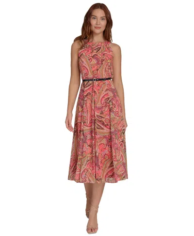 Tommy Hilfiger Petite Paisley-print Belted Midi Dress In Sherbet Multi