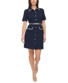 TOMMY HILFIGER PETITE PIPING TRIM BELTED SHIRTDRESS