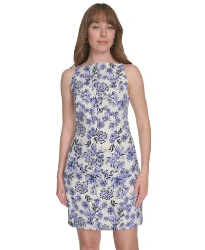 Tommy Hilfiger Petite Printed Hopsack Sleeveless Dress In Multi