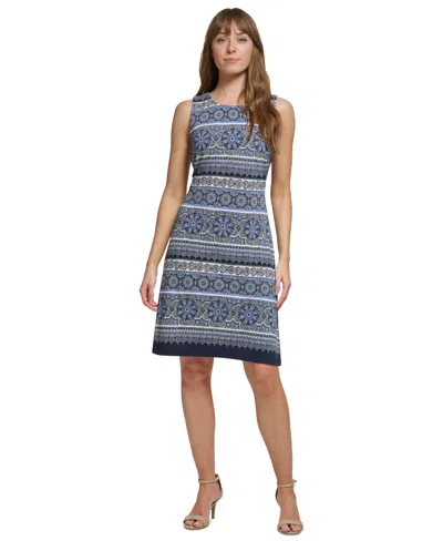 Tommy Hilfiger Petite Printed Jersey Sleeveless Dress In Blue