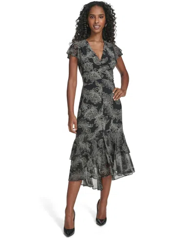 Tommy Hilfiger Petite Printed Midi Dress In Multi