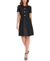 Tommy Hilfiger Petite Round-neck Short-sleeve Fringe-trim Dress In Black