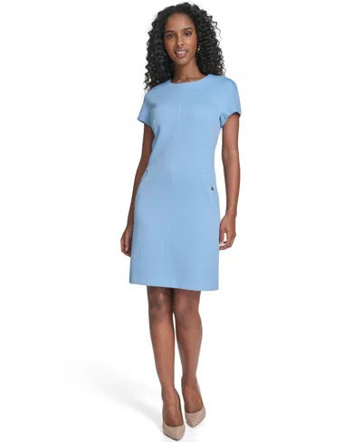 Tommy Hilfiger Petite Short-sleeve Knit Shift Dress In Blue