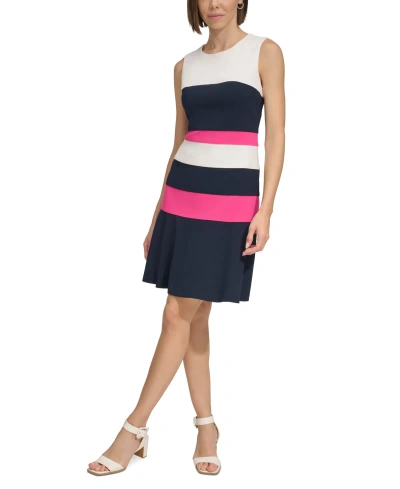 Tommy Hilfiger Petite Sleeveless Colorblocked Dress In Ivo,skycpt