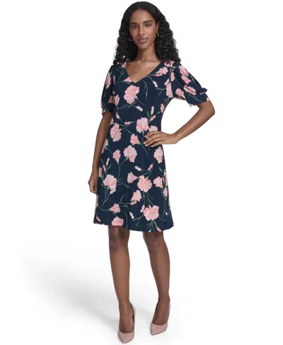 Tommy Hilfiger Petite V-neck Short-sleeve Dress In Blue