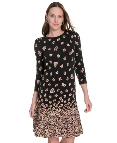 Tommy Hilfiger Petites Jersey Printed Shift Dress In Black