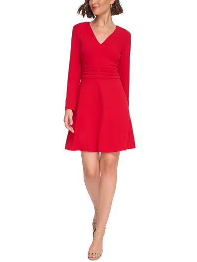 Tommy Hilfiger Petites Womens Fit & Flare Mini Fit & Flare Dress In Red