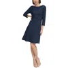 Tommy Hilfiger Petites Womens Mini Three Quarter Sleeve Fit & Flare Dress In Blue