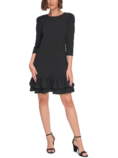 Tommy Hilfiger Petites Womens Ruffled Sheath Sheath Dress In Black