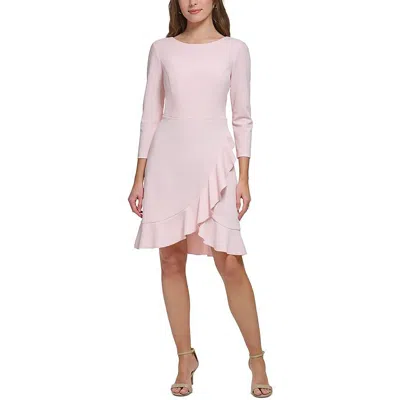 Tommy Hilfiger Petites Womens Three Quarter Sleeve Ruffled Midi Dress In Pink