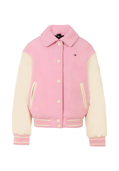 Tommy Hilfiger Kids' Pink Bomber Jacket For Girl With Logo In Multi