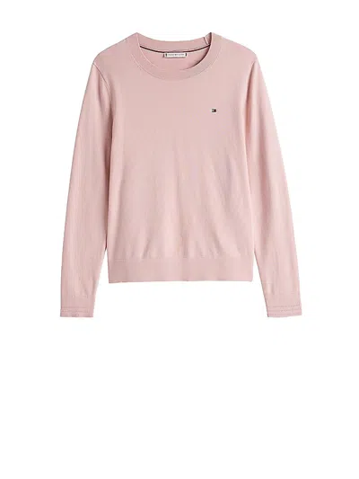 Tommy Hilfiger Pink Crewneck Sweater With Logo In Multicolor