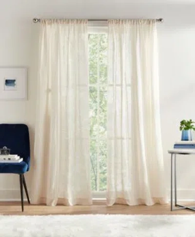 Tommy Hilfiger Pinstripe Sheer Pole Top 2 Piece Curtain Panel Collection In White