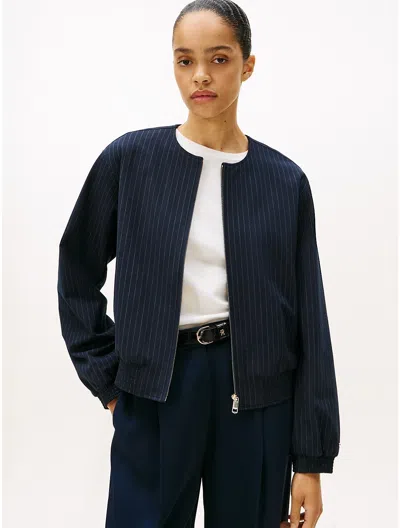 Tommy Hilfiger Pinstriped Bomber Jacket In Blue