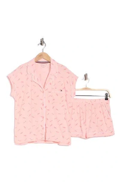 Tommy Hilfiger Piped Cotton Pajamas In Pink