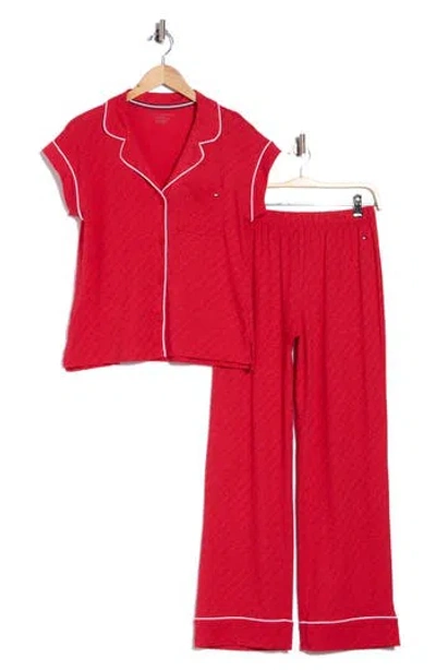 Tommy Hilfiger Piped Jersey Pajamas In Deco Lines Th Regatta Red