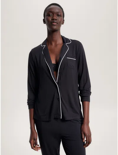 Tommy Hilfiger Piped Trim Pajama Shirt In Black