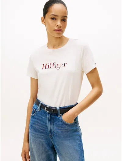 Tommy Hilfiger Plaid Hilfiger Logo T In Neutral