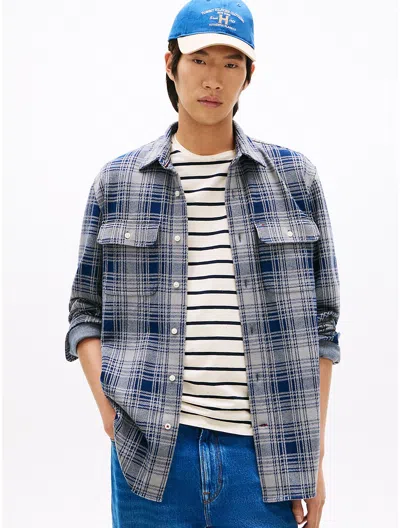 Tommy Hilfiger Plaid Jacquard Knit Shirt In Blue