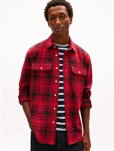 Tommy Hilfiger Plaid Jacquard Knit Shirt In Red