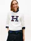 Tommy Hilfiger Plaid Monogram Crewneck Sweater In White