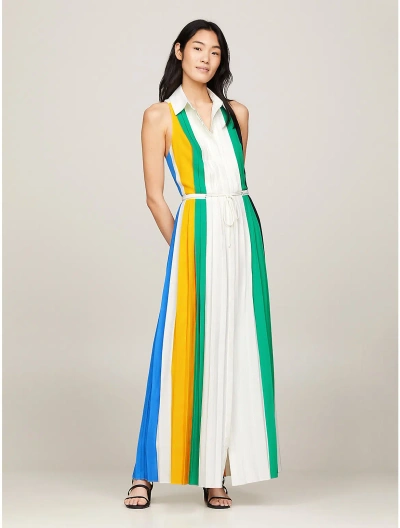 Tommy Hilfiger Pleated Colorblock Maxi Dress In Ecru