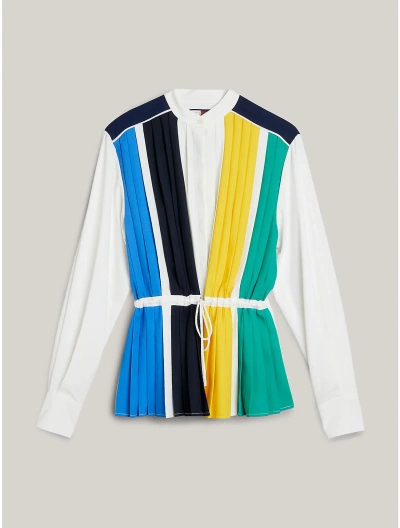 Tommy Hilfiger Pleated Colorblock Shirt In Ecru
