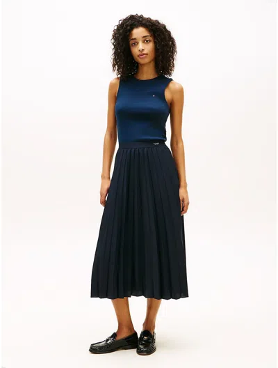 Tommy Hilfiger Pleated Crepe Midi Skirt In Blue
